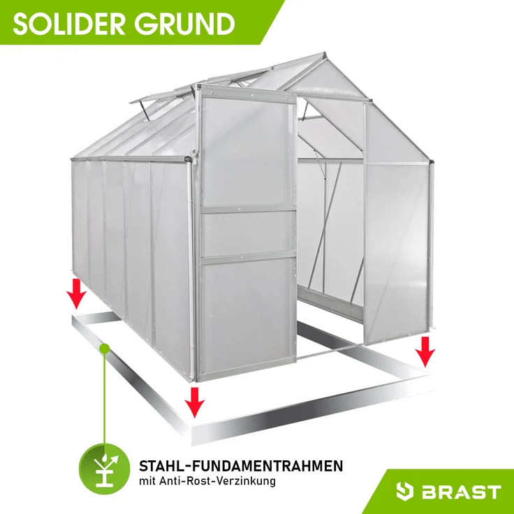BRAST Gewächshaus Aluminium 310x190x195cm Silber mit Fundament rostfrei TÜV geprüft Alu Treibhaus Glashaus Tomatenhaus – Bild 7