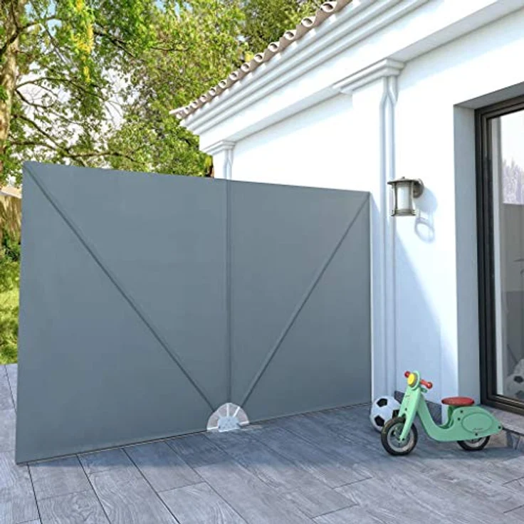 vidaXL Seitenmarkise 300x200cm, grauer Balkonfächer aus strapazierfähigem Polyester, UV- und witterungsbeständig – Bild 1