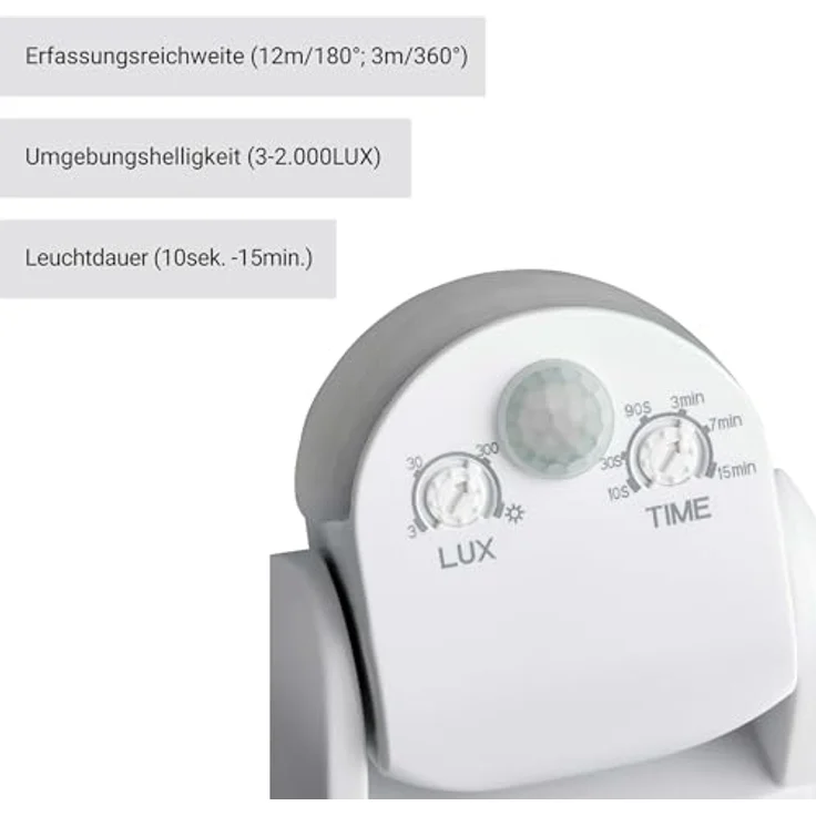 SEBSON Bewegungsmelder Aussen IP65, schwenkbar, programmierbar, LED geeignet, 3-Draht – Bild 4