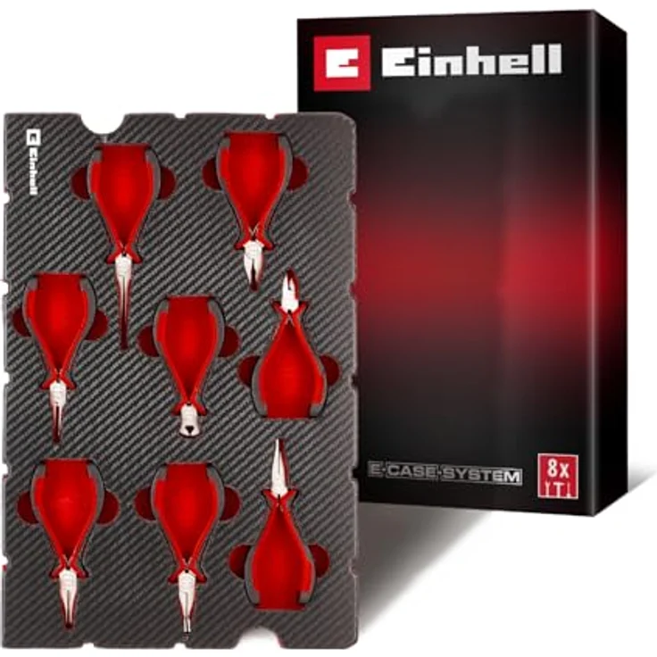 Einhell Kombizange Set, 8-tlg. Präzisionszangen aus Chrom-Vanadium-Stahl für Feinmechanik und Elektronik, ergonomische Griffe, E-Case-System – Bild 1
