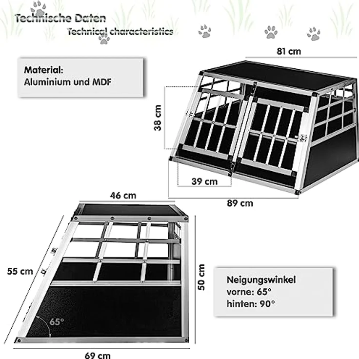 PETSTUFF Hundebox gerade Rückwand 90° - Größenwahl, Zwei Türen, Aluminium und MDF, schwarz-silber – Bild 4