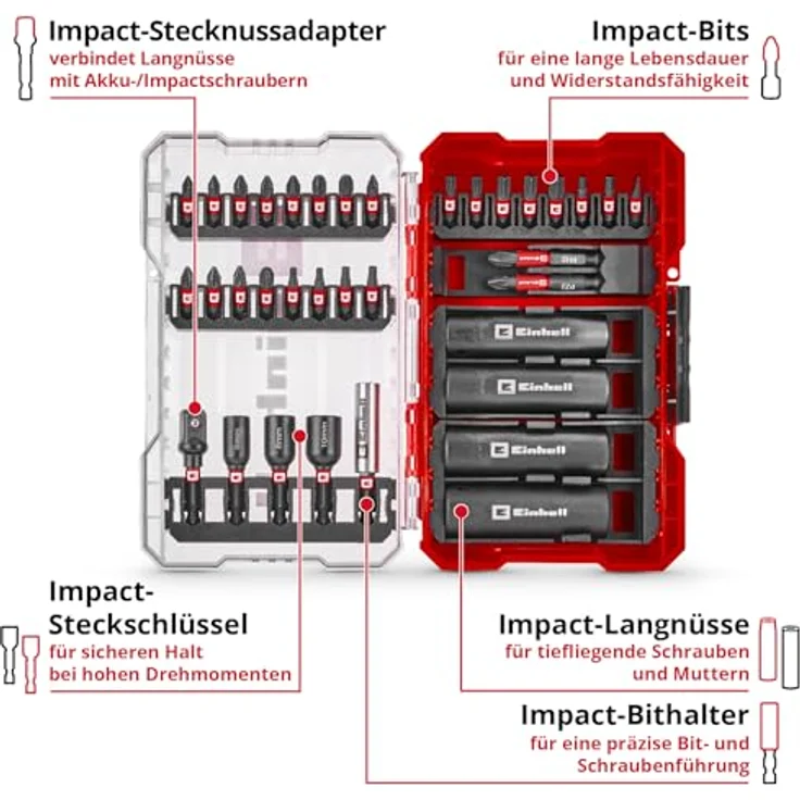 Einhell Bit-Set M-CASE 35-tlg., inklusive 24 schlagfester Bits und Sechskantnüsse aus 50BV30 Stahl, für gängige (Impact-)Akkuschrauber und Bohrmaschinen – Bild 2