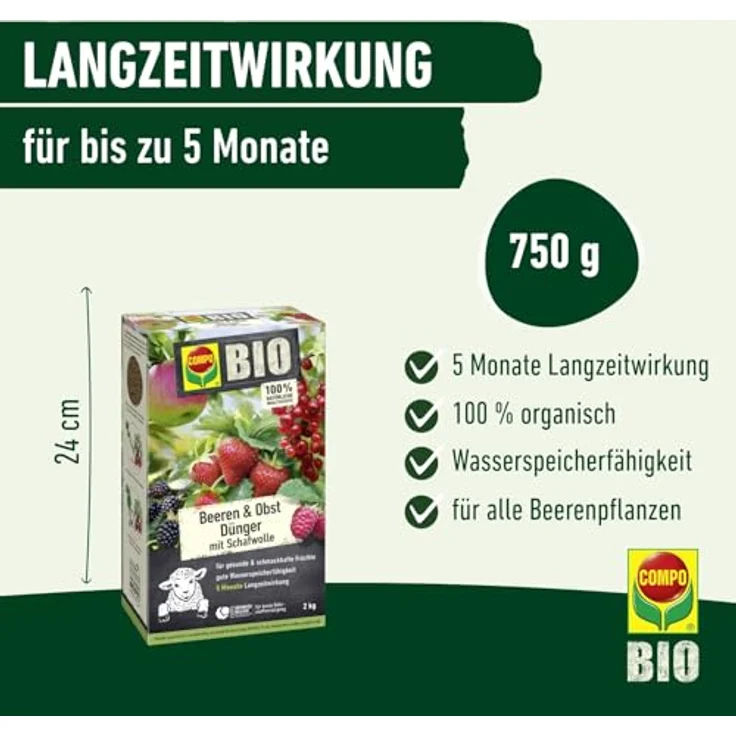 Compo BIO Beeren Langzeit-Dünger mit Schafwolle 750 g – Bild 4