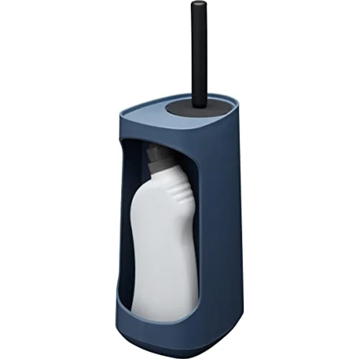 Tiger Tess Toilettenbürstenhalter freistehend, mit Aufbewahrungsfach für Reiniger und flexibler Swoop WC-Bürste, Farbe: Blau / Schwarz