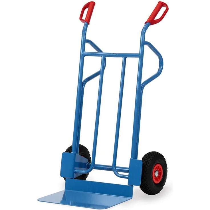 FETRA Stahlrohrkarre, Sackkarre mit Polyurethanbereifung, Höhe 1200mm, Stahlblechschaufel 300x480mm, pulverbeschichtet blau