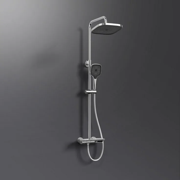 EMKE Duschsystem Duschset mit Thermostat, Handbrause, Regendusche, Chrom