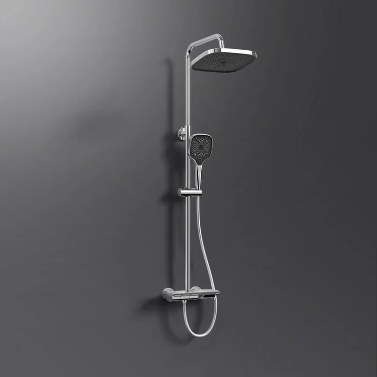 EMKE Duschsystem Duschset mit Thermostat, Handbrause, Regendusche, Chrom