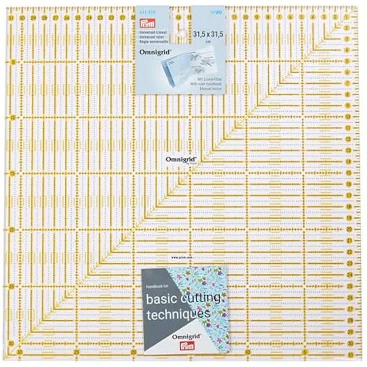 Omnigrid Prym Universal Lineal 31,5 x 31,5 cm, transparent, mit metrischer Skala und Winkelmarkierungen