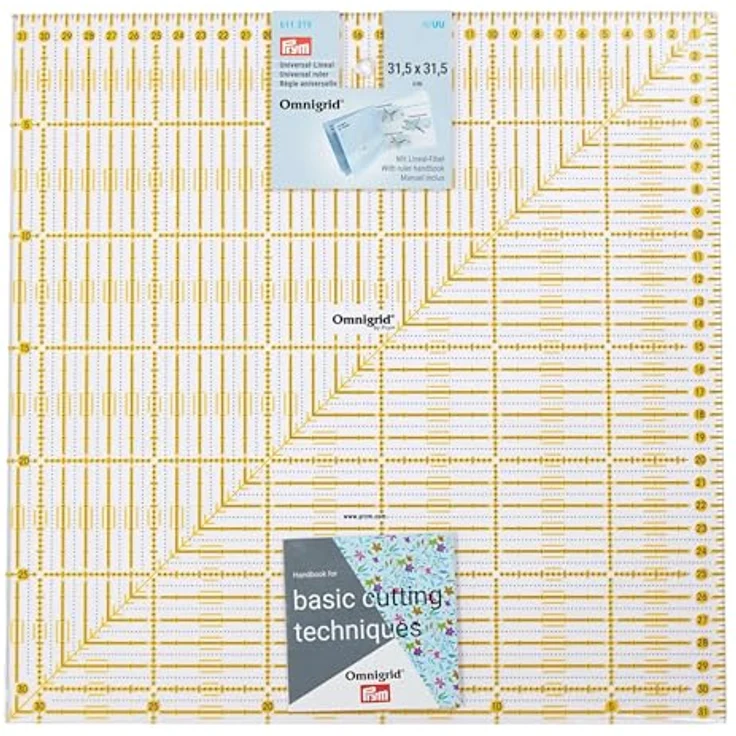 Omnigrid Prym Universal Lineal 31,5 x 31,5 cm, transparent, mit metrischer Skala und Winkelmarkierungen – Bild 1