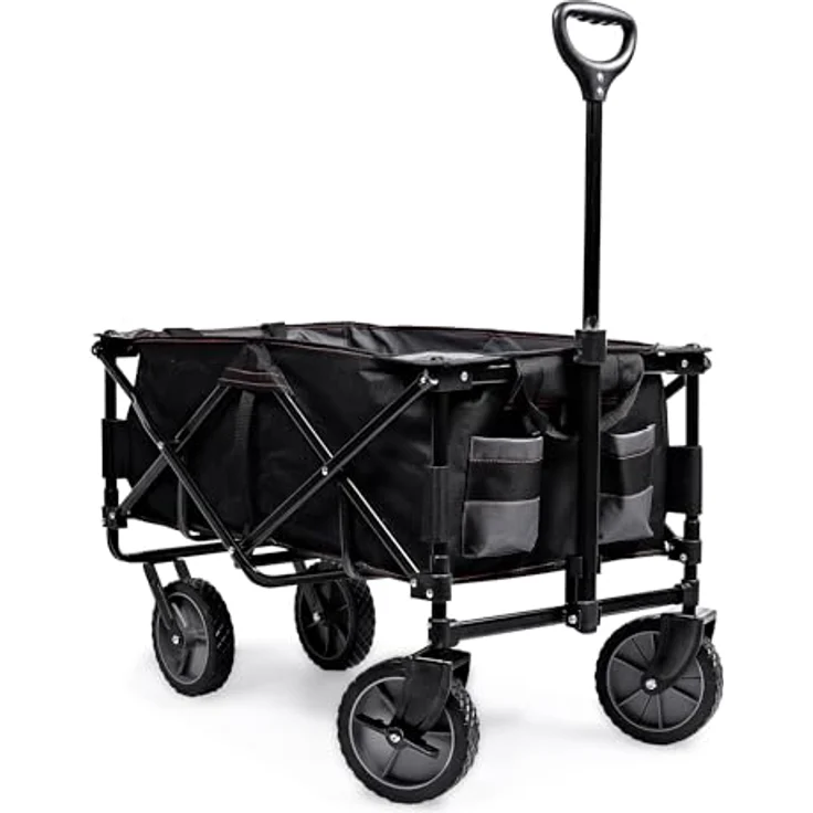 Black+Decker Bollerwagen BDCWBK01, faltbar mit Klettverschlussfach, 2 Außentaschen, Vollgummi-Reifen und Feststellbremse, bis 80 kg Tragkraft, schwarz – Bild 1
