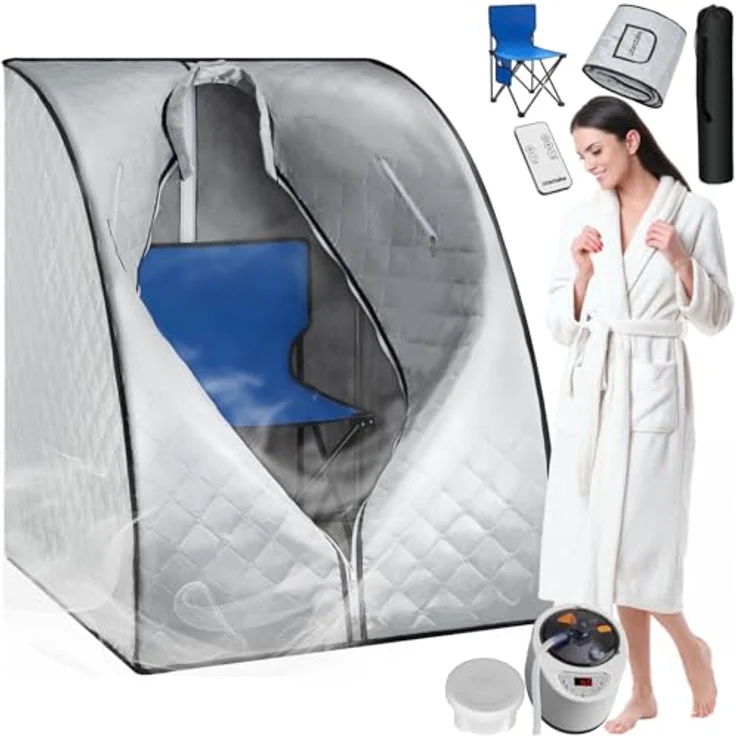 Tectake Mobile Dampfsauna ThermaLuxe II, 1000 W, 15 Temperaturstufen, grau/blau – Bild 1