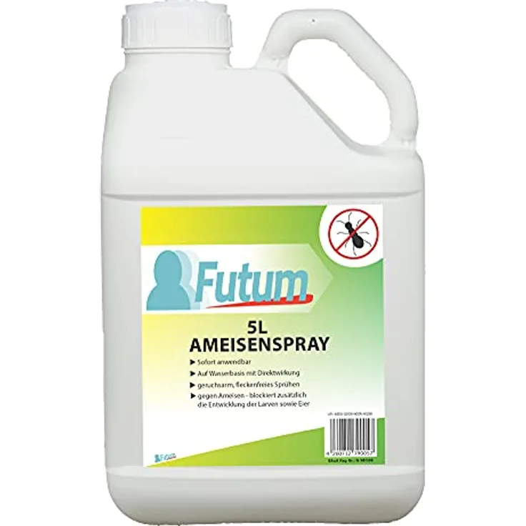 Futum 5L Anti Ameisen Spray Hochwirksam gegen Ameisen, Larven und Eier, für Innen- & Außenbereich, Wasserbasis, geruchsarm, fleckenfrei