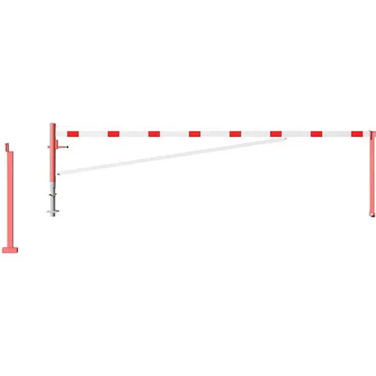 Schake Drehschranke mit Seilzugverstärkung und Diagonalverstrebung, Vorhängeschloss-vorbereitet, Länge 5.500 mm, rostfreie rote und weiße Beschichtung