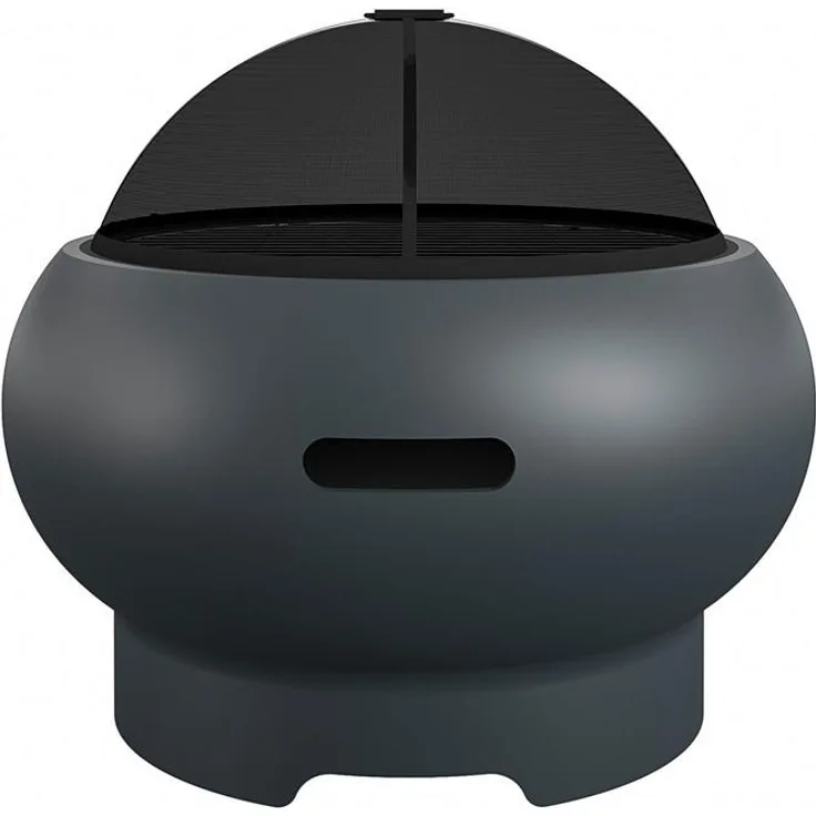 MID.YOU Feuerstelle NG, Dunkelgrau, runde Keramikfeuerstelle mit Grillfunktion und Holzablage, 37 cm