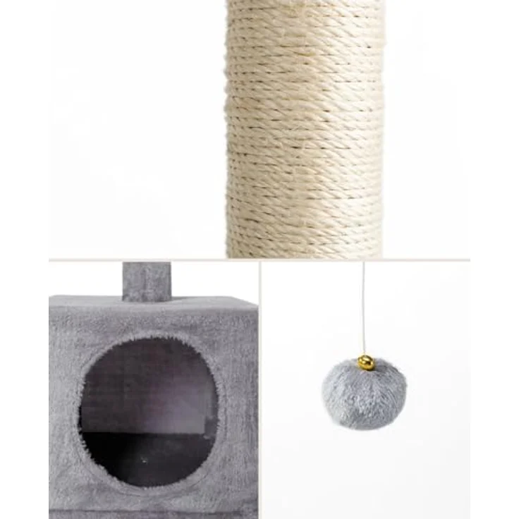 lionto Kratzbaum Katzenkratzbaum Höhe 85 cm, hellgrau mit kuscheliger Höhle und robustem Sisal – Bild 4