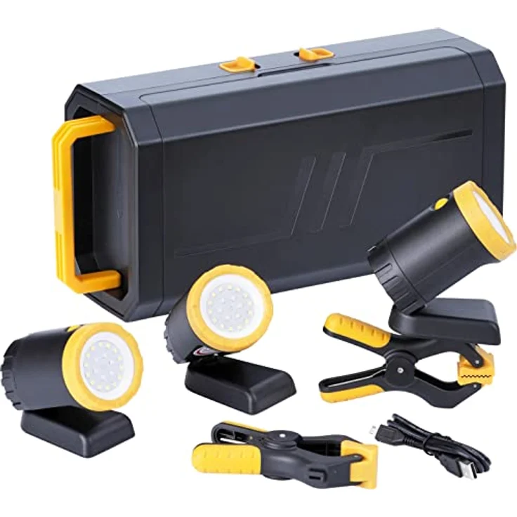 Northpoint LED 3x KFZ Arbeitsleuchten Inspektionslampen mit integriertem 2000mAh Akku 3er-Set mit Ladekoffer 2 Tischklemmen Magnethalterung – Bild 2