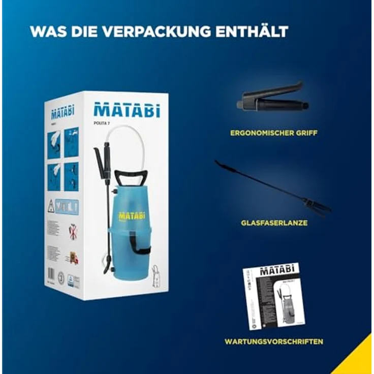 Matabi Polita 7, Manueller Drucksprüher mit 5L Kapazität, verstellbarer Düse und Fiberglaslanze, durchsichtiger Tank, blau – Bild 4