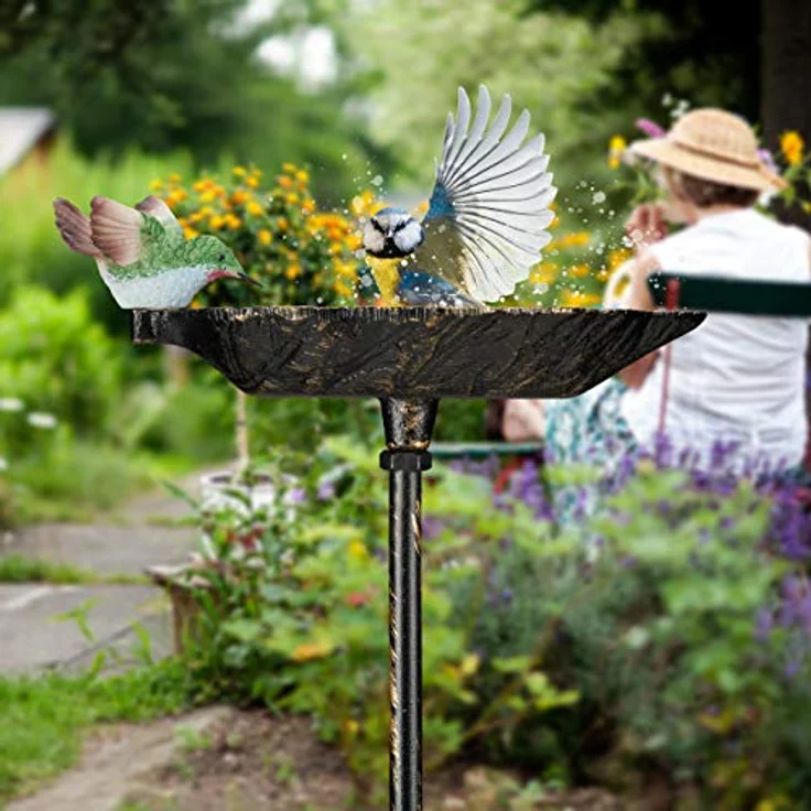 Relaxdays Gusseisen Vogeltränke zum Stecken, mit Erdspieß, Gartendeko, Vogelfutterstelle, Wasserschale 1m hoch, weiß – Bild 5