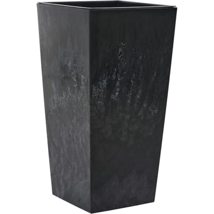 Siena Garden Pflanzgefäße Nizza Stone, Kunststoffgefäß mit Einsatz in schwarz und Betonoptik, 25 x 46,5 cm – Bild 1