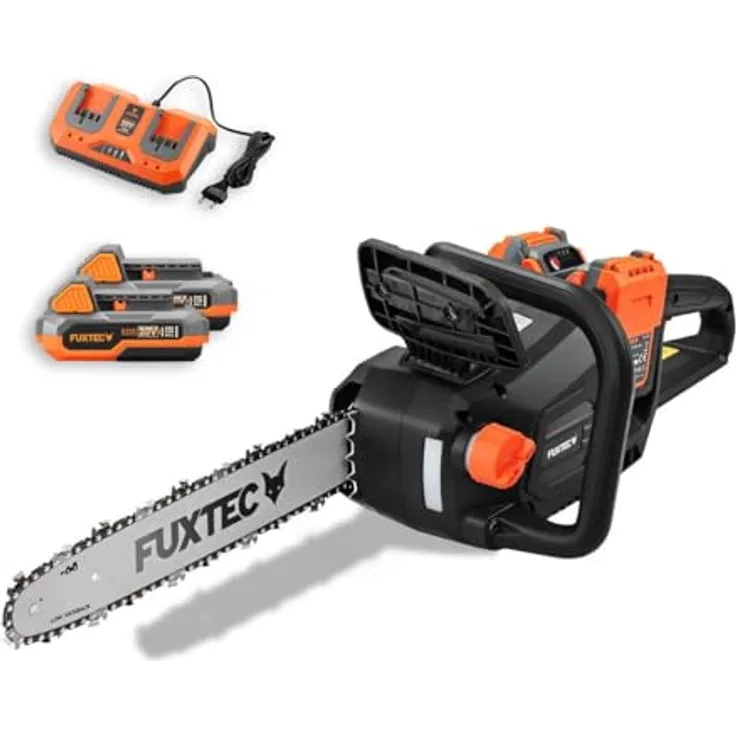 Fuxtec 40V Akku Kettensäge FX-E2KSSET – 14 Zoll Schwertlänge, 2x20Volt, 4,2 Kg leicht, 15 m/s Kettengeschwindigkeit, Akku & Ladegerät