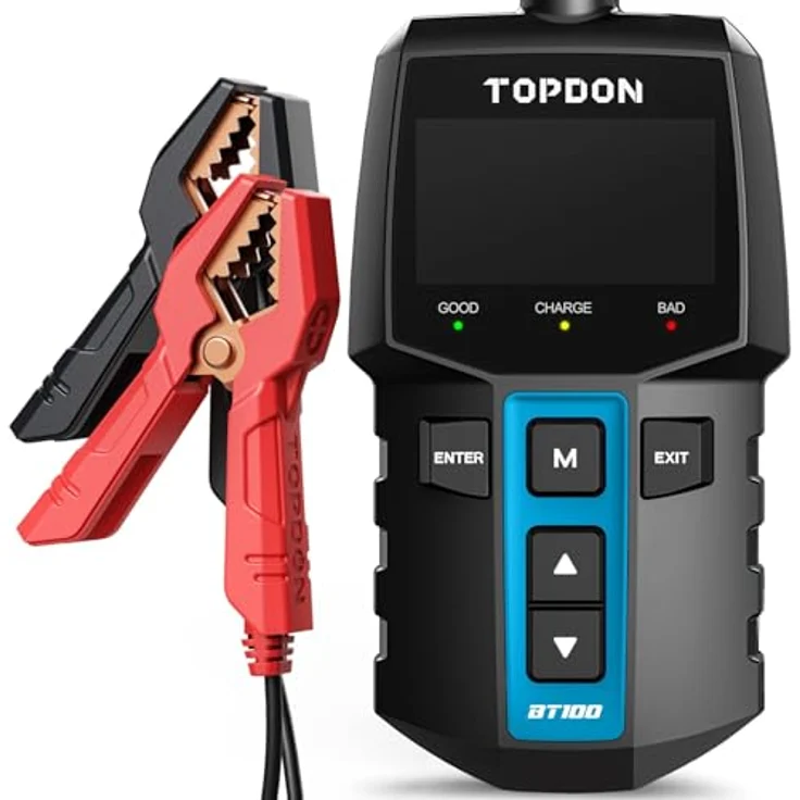 TOPDON Autobatterie Tester BT100, BatterieTester KFZ 12V mit 100-2000 CCA Batterietest, Schwarz - Schnell, Präzise und Kompakt – Bild 1