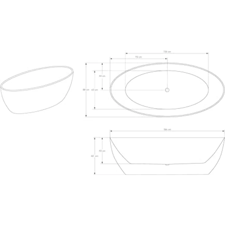 Bernstein Freistehende Badewanne TERRA, Oval, Acryl, Weiß Matt, 186x88x60 cm, doppelwandig mit mittigem Pop-Up-Ablauf, 230 Liter Füllmenge – Bild 8