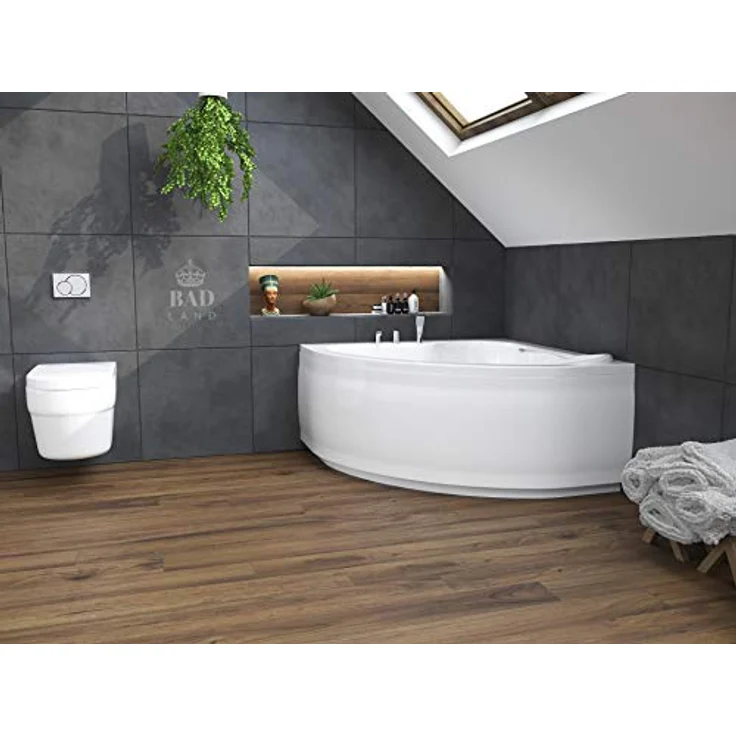 Polimat BADLAND Eckbadewanne STANDARD 120x120, Weiß, Komplettset mit Acrylschürze, Füßen und Chrom Automatik Ablaufgarnitur, Made in EU 4in1 – Bild 2