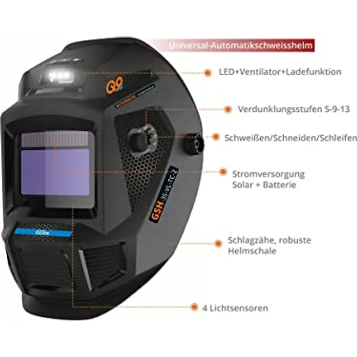 Güde Automatik Schweißhelm, Schweißmaske, Schweißschild, GSH-3S-VL-TC-2, Ventilatorfunktion, LED Leuchte, True Color, Auto-Abdunklungsfilter – Bild 2