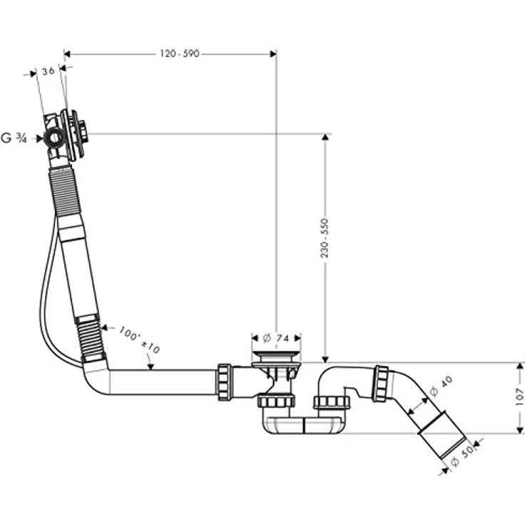 hansgrohe Exafill S Wanneneinlauf Grundkörper mit Ab- und Überlaufgarnitur, Sonderwannen, Mehrfarbig – Bild 2