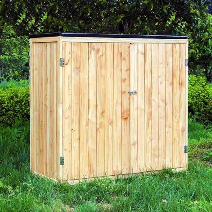 Wiltec Gartenhaus mit Doppeltür, Geräteschrank aus Holz in Naturfarbe, 136 x 58 x 127 cm – Bild 2
