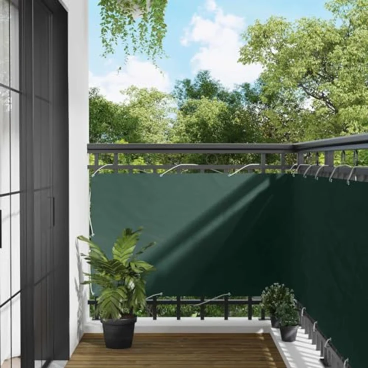 vidaXL Balkonsichtschutz Dunkelgrün 100 x 400 cm, UV-beständiger und wasserfester Oxford-Stoff, moderner Schirm für effektiven Sonnenschutz im Freien – Bild 2