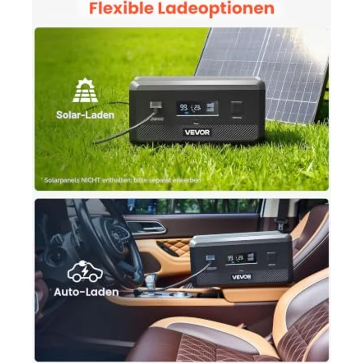 VEVOR Zusatzakku Q2400BP, 2160 Wh LiFePO4-Erweiterungsakku mit 3 Anschlüssen für tragbare Powerstation, Schwarz & Grau, ideal für Zuhause, Camping und Notfälle – Bild 6