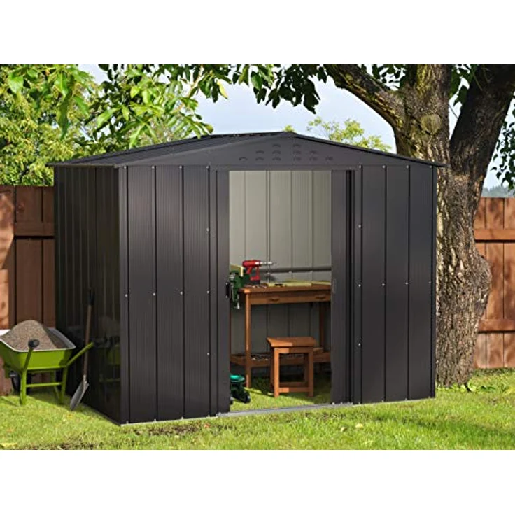 Duramax TOP 8 x 6 (4.37 m²) Metall gerätehaus, hergestellt aus verzinktem Stahl, verstärkte Dachkonstruktion, wartungsfreies und witterungsbeständiges Metallgerätehaus, Geräteschuppen, Anthrazit – Bild 3