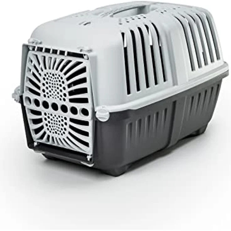 lionto Transportbox für Hunde & Katzen aus Kunststoff Tiertransportbox Kleintierbox, 48x31,5x33 cm anthrazit – Bild 1