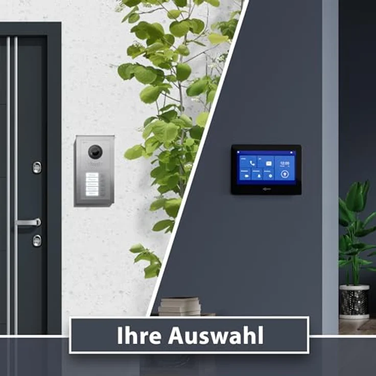 Goliath Intercom Video-Türsprechanlage, 7-Zoll Monitor, HD Kamera, 2-Draht System für 5-Familienhaus, Weiß/Schwarz – Bild 5
