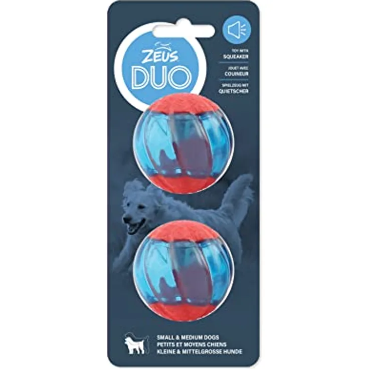 Zeus Duo-Bälle mit Quietscher, interaktives Hundespielzeug im 2er-Pack, klein (Ø 5 cm oder 6,3 cm)