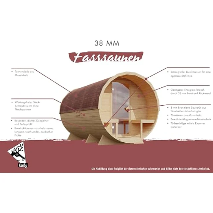Karibu Fasssauna Sauna Fasssauna naturbelassen Ofen 9 kW integr. Steuerung, Made in Germany – Bild 3