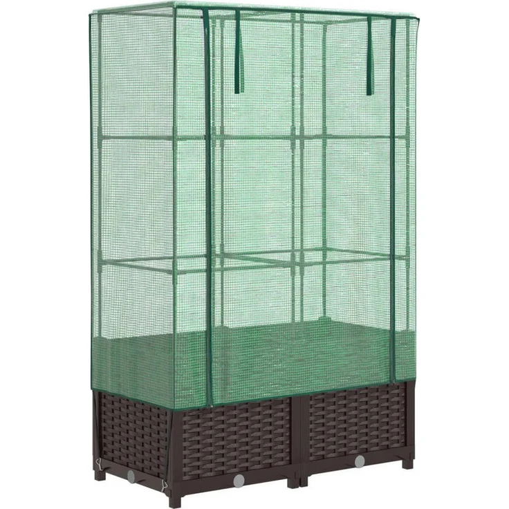 vidaXL Hochbeet Hochbeet mit Gewächshaus-Aufsatz Rattan-Optik 80x40x138 cm, Braun, Stabile Konstruktion, Rattan-Look, Vielseitig einsetzbar – Bild 1