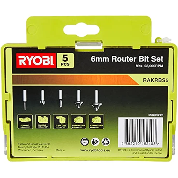 Ryobi 5132003828 Fräsersatz 5-teilig, für Kantenfräse und Oberfräse, Nutfräser, 1x Hohlkehlfräser, 2X Abrundfräser – RAKRBS5 - Preisvergleich – Bild 3