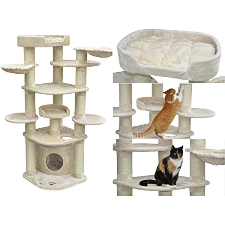 Nanook Premium Kratzbaum Gigant Deluxe XXL deckenhoch Katzenbaum für große Katzen Kletterbaum stabil standfest 15 cm Ø Kratzstamm, beige – Bild 3