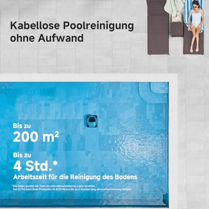 DREAME Poolroboter Z1 Pro, kabelloser Reinigungsroboter mit Hightech-Poolerkennung, 4 Reinigungsmodi und 180 μm-Filter für Pools bis 200 m² – Bild 6