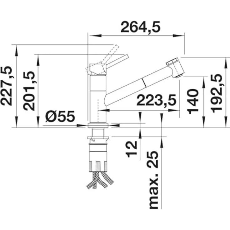 Blanco KANO-S-F VARIO Hochdruck Küchenarmatur, ausziehbarer Brauseschlauch, 120° schwenkbar, Chrom – Bild 2