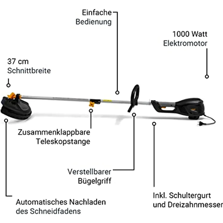 ALPINA Elektro-Motorsense ABR 1.0 EJ (1000 Watt, Arbeitbreite Faden 37 cm, 3-T-Messer 20 cm, Tap&Go Fadenspule) – Bild 3