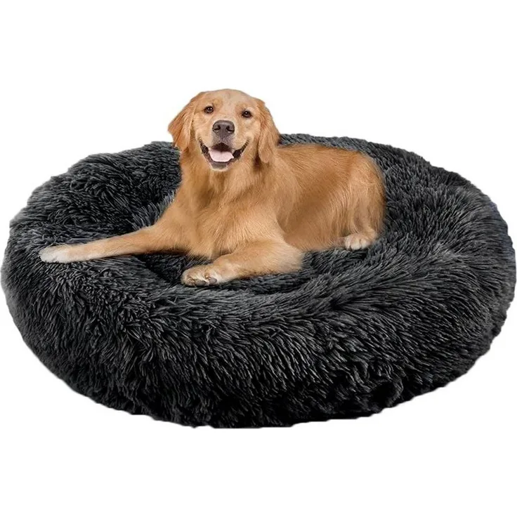 Wallace & Jones Hundekorb Plüschbett Sarnia, dunkelgrau, 80 x 80 x 24 cm, Donut-Form, anti-rutsch