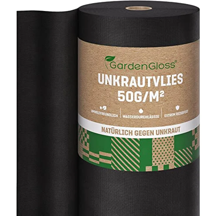 GardenGloss® Unkrautvlies 50m² – Wasserdurchlässige, reißfeste Unkrautfolie mit hoher UV-Stabilisierung, 50g/m² (50m x 1m, 1 Rolle) – Bild 1