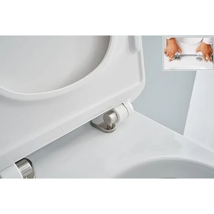 Hänge-WC NEG Uno11RK-Slimline randlos, absolut spritzfrei, kurz 48,5cm, Nano-Versiegelung, extra flacher Design Duroplast Soft-Close-Deckel abnehmbar, Quick-Fix Montage-System – Bild 4