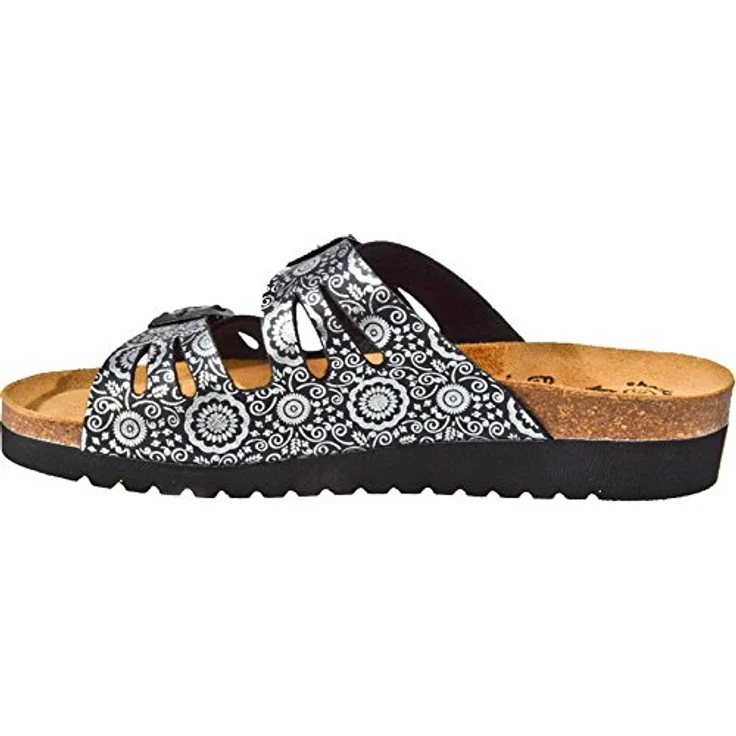 Lico Bioline Lady Classic Pantolette, Synthetik Obermaterial, dämpfungsaktive EVA-Laufsohle, Damen Slipper, Kork/Kautschuk Fußbett, schwarz – Bild 4