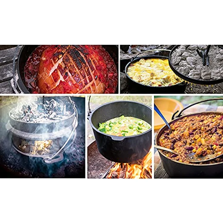 FireRocket Dutch Oven 6qt 5,5L mit Füßen Premium Gusseisen Schmortopf Gusstopf Feuertopf Bräter eingebrannt niederländischer Kochtopf – Bild 8
