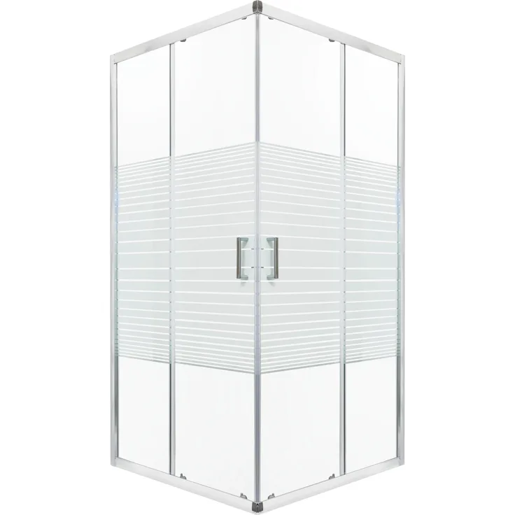 Novoterm Kerra Madera SQ SOLO 90x90 Duschkabine, 5mm ESG Sicherheitsglas, transparent mit weißen horizontalen Streifen, Chromprofile