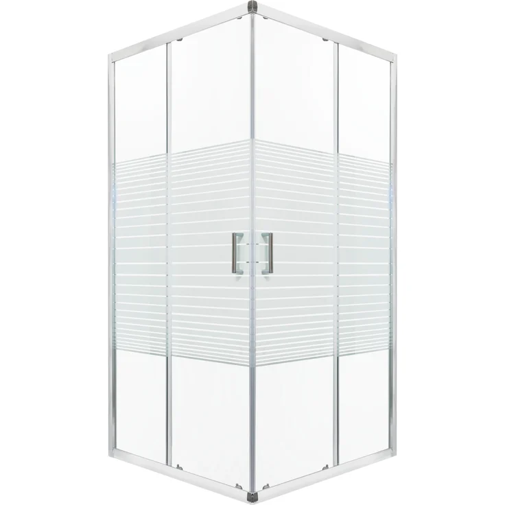 Novoterm Kerra Madera SQ SOLO 90x90 Duschkabine, 5mm ESG Sicherheitsglas, transparent mit weißen horizontalen Streifen, Chromprofile